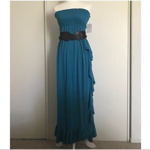 Free People Tube Top Ruffle Maxi Dress w/Belt